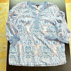 Talbots 100% cotton v neck paisley top